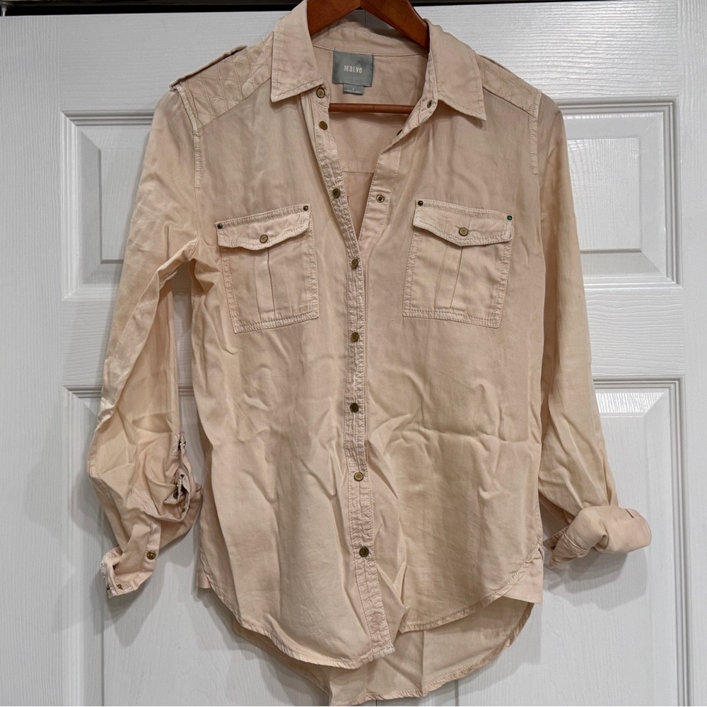 Maeve Utility Button-Down Shirt – Size 0 (Fits Like Small)